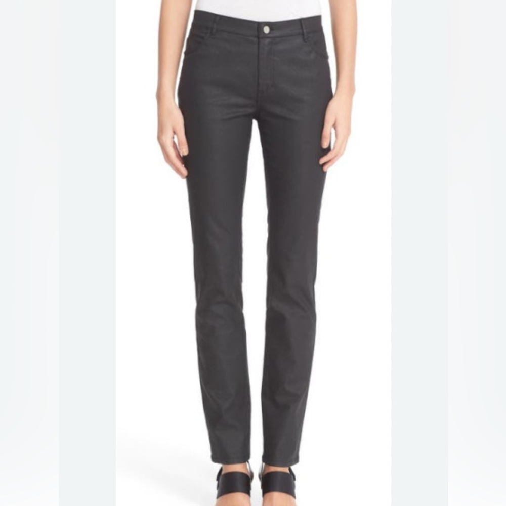 Lafayette 148 Black Thompson waxed denim faux leather look Straight Leg Jeans 20